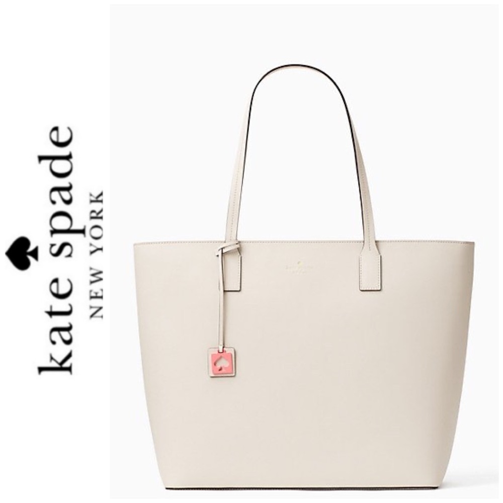 NWT Kate Spade leather top zip tote beige coral - Picture 2 of 7
